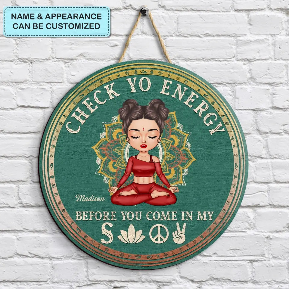 Personalized Custom Door Sign - Birthday Gift For Yoga Lover - Check Yo Energy