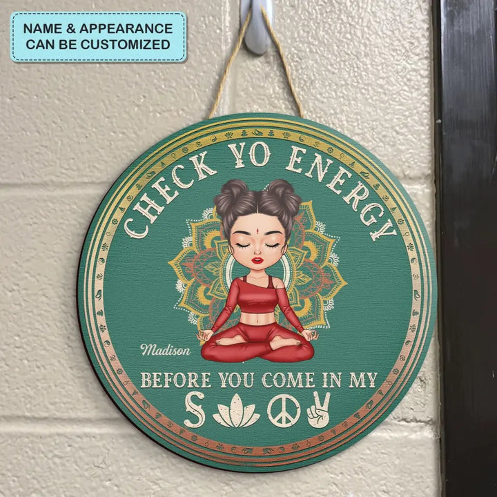 Personalized Custom Door Sign - Birthday Gift For Yoga Lover - Check Yo Energy
