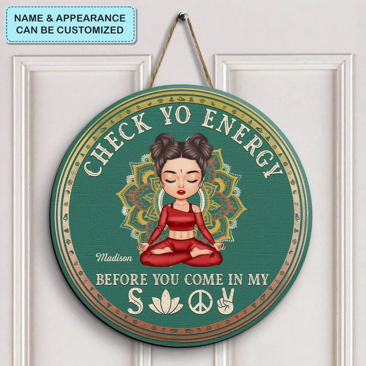 Personalized Custom Door Sign - Birthday Gift For Yoga Lover - Check Yo Energy