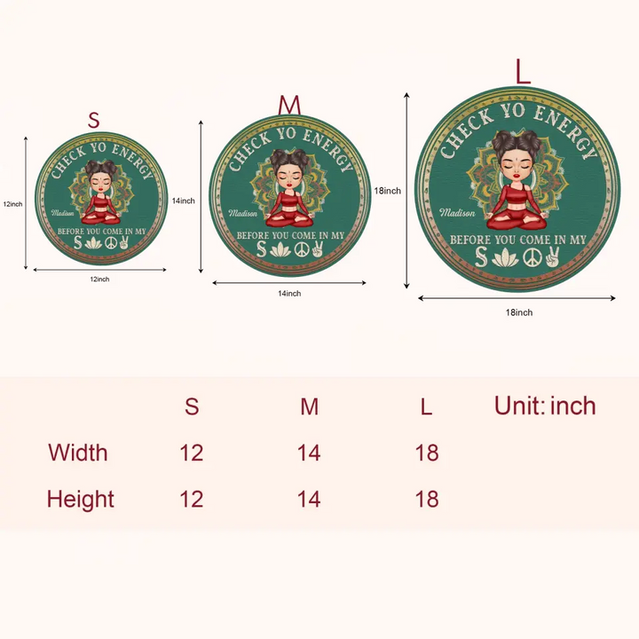 Personalized Custom Door Sign - Birthday Gift For Yoga Lover - Check Yo Energy