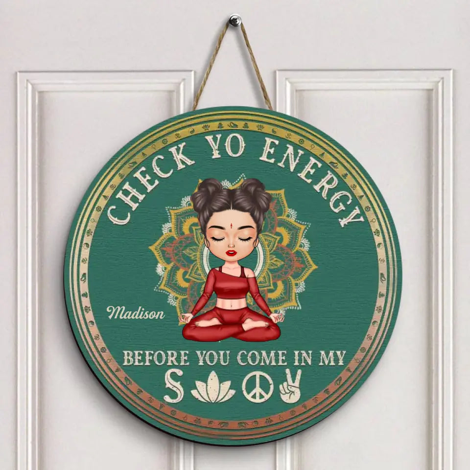 Personalized Custom Door Sign - Birthday Gift For Yoga Lover - Check Yo Energy