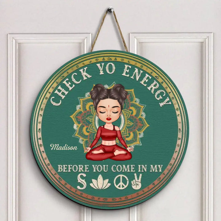 Personalized Custom Door Sign - Birthday Gift For Yoga Lover - Check Yo Energy