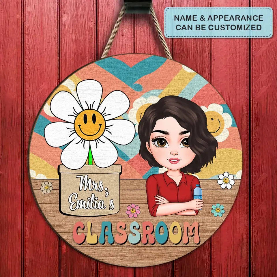 Personalized Custom Door Sign - Teacher's Day, Appreciation Gift For Teacher - Teacher Smiling Flower