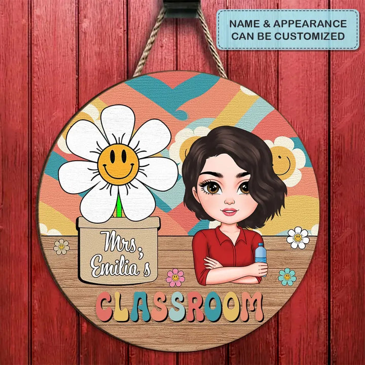 Personalized Custom Door Sign - Teacher's Day, Appreciation Gift For Teacher - Teacher Smiling Flower