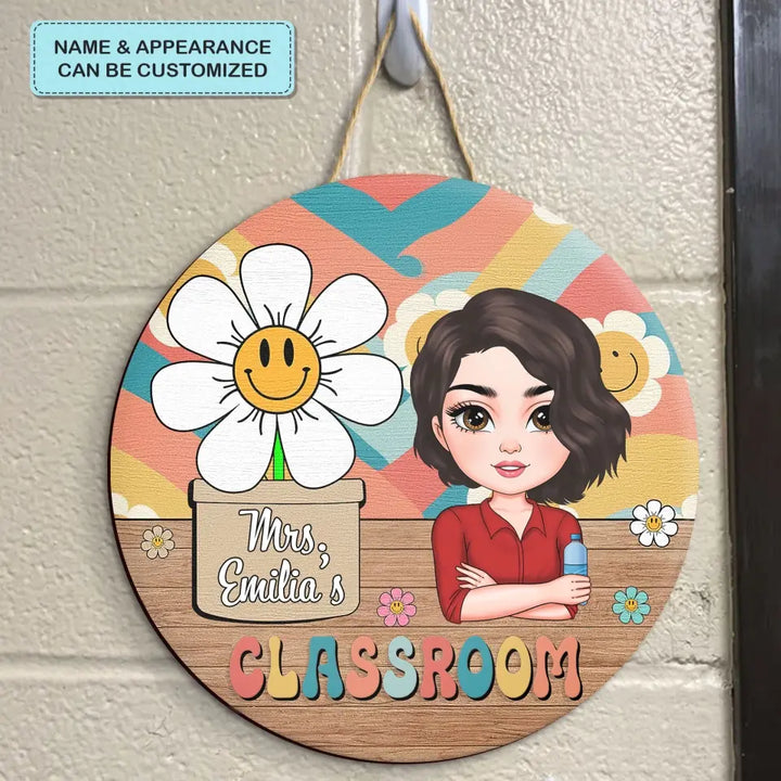 Personalized Custom Door Sign - Teacher's Day, Appreciation Gift For Teacher - Teacher Smiling Flower