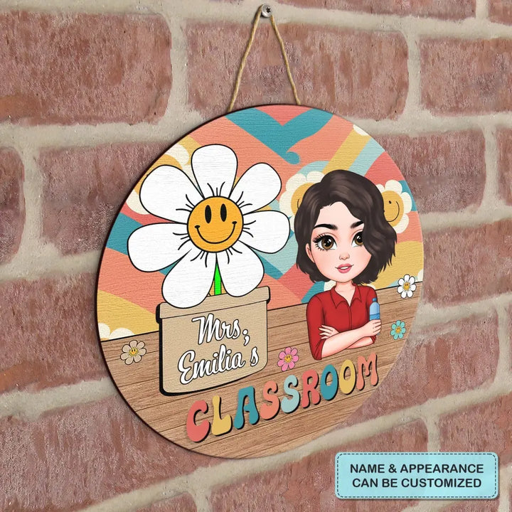 Personalized Custom Door Sign - Teacher's Day, Appreciation Gift For Teacher - Teacher Smiling Flower