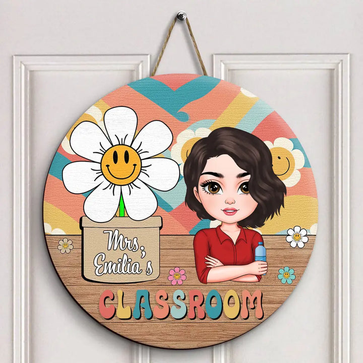 Personalized Custom Door Sign - Teacher's Day, Appreciation Gift For Teacher - Teacher Smiling Flower