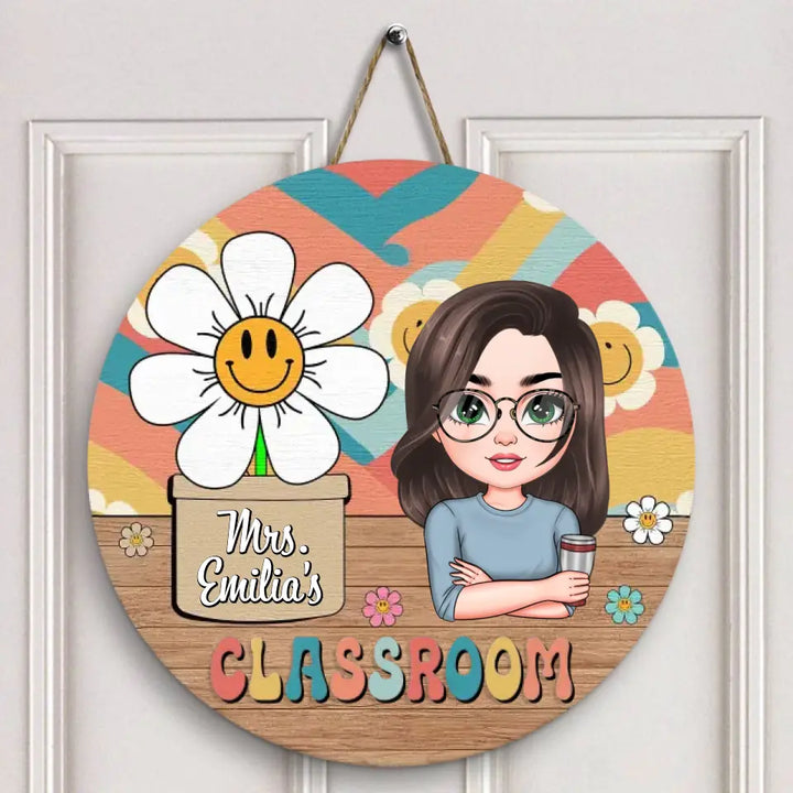 Personalized Custom Door Sign - Teacher's Day, Appreciation Gift For Teacher - Teacher Smiling Flower