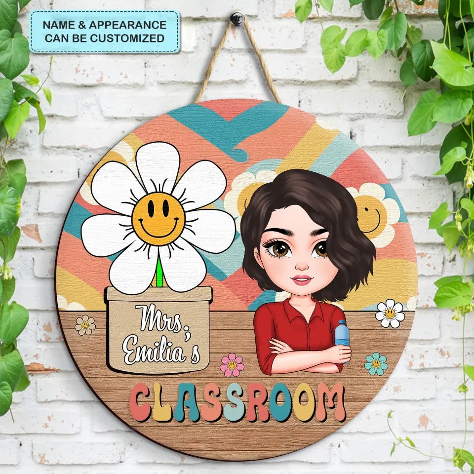 Personalized Custom Door Sign - Teacher's Day, Appreciation Gift For Teacher - Teacher Smiling Flower