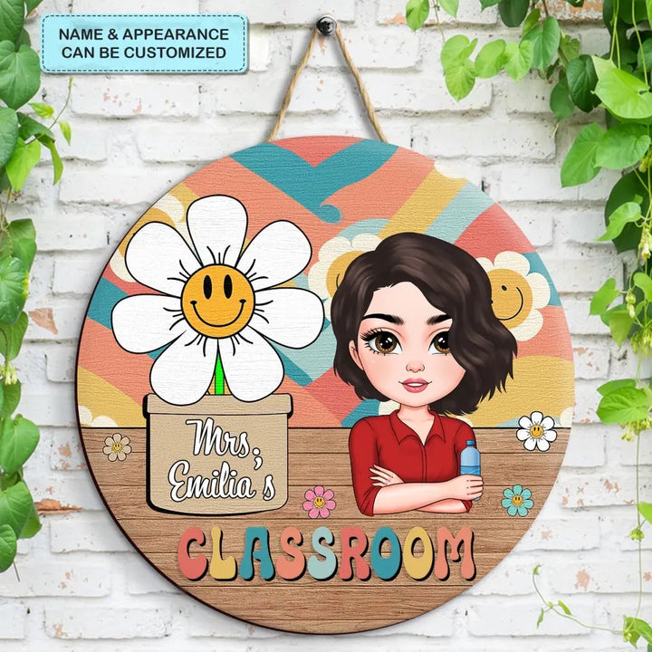 Personalized Custom Door Sign - Teacher's Day, Appreciation Gift For Teacher - Teacher Smiling Flower