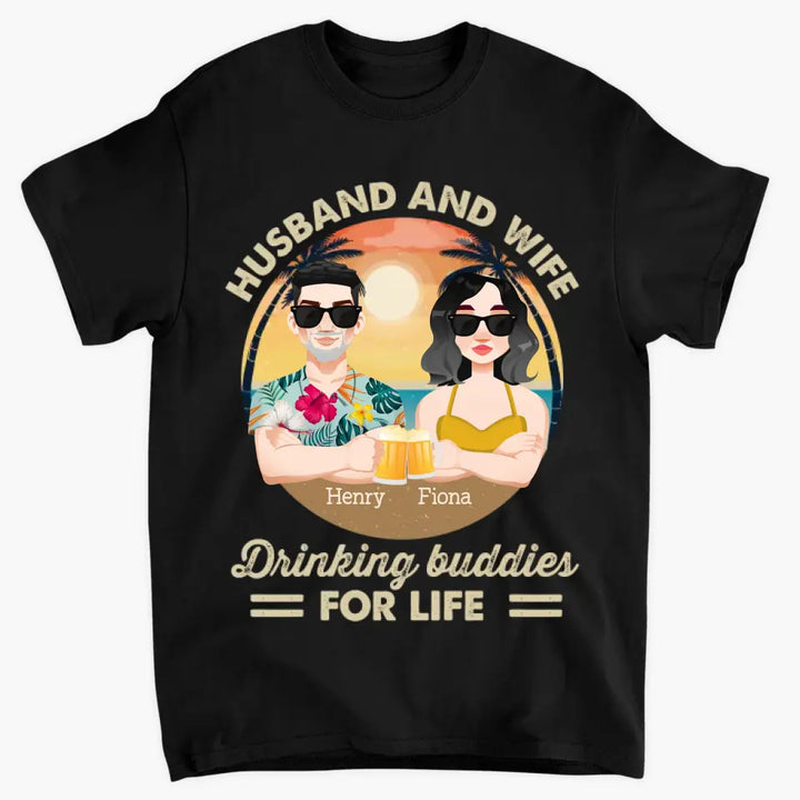 Personalized Custom T-shirt - Anniversary Gift For Couple - Husband & Wife Drinking Buddies For Life Beaching Summer Vibe