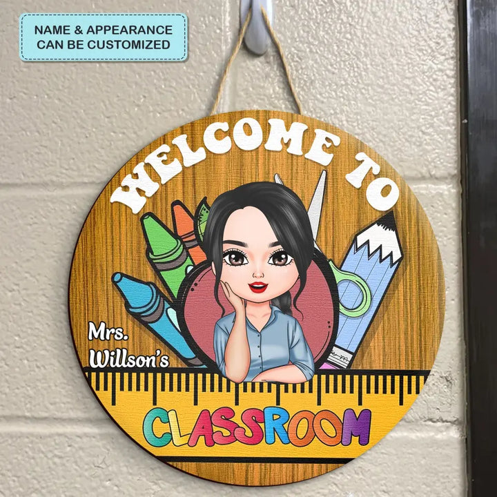 Personalized Custom Door Sign - Teacher's Day, Appreciation Gift For Teacher - Welcome To Classsroom Apple