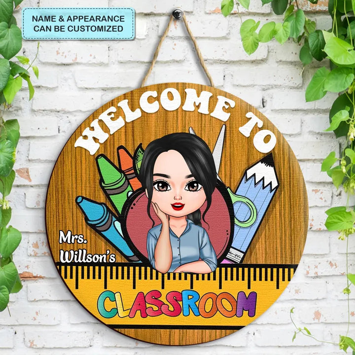 Personalized Custom Door Sign - Teacher's Day, Appreciation Gift For Teacher - Welcome To Classsroom Apple