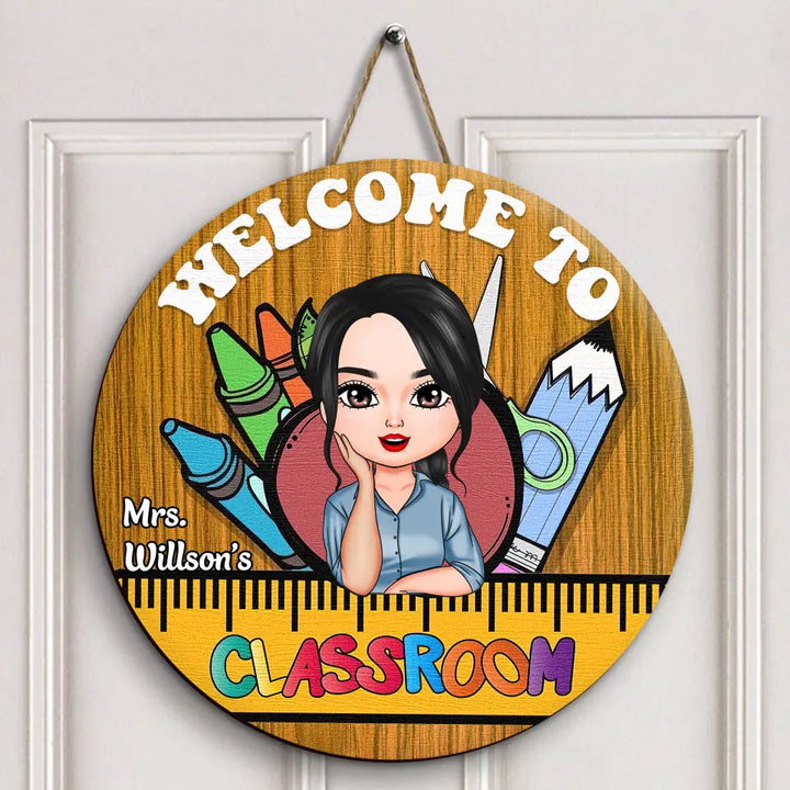 Personalized Custom Door Sign - Teacher's Day, Appreciation Gift For Teacher - Welcome To Classsroom Apple