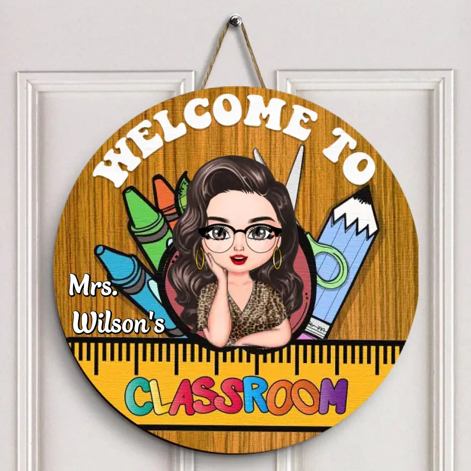 Personalized Custom Door Sign - Teacher's Day, Appreciation Gift For Teacher - Welcome To Classsroom Apple