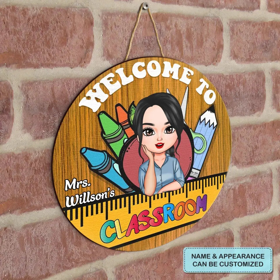 Personalized Custom Door Sign - Teacher's Day, Appreciation Gift For Teacher - Welcome To Classsroom Apple
