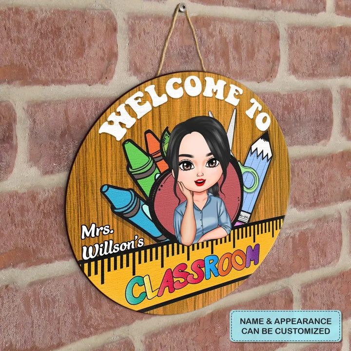 Personalized Custom Door Sign - Teacher's Day, Appreciation Gift For Teacher - Welcome To Classsroom Apple