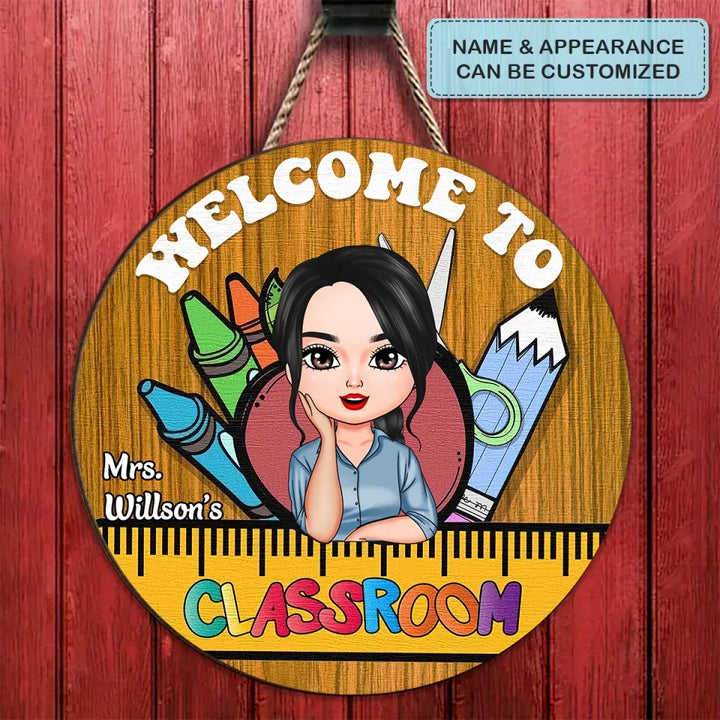 Personalized Custom Door Sign - Teacher's Day, Appreciation Gift For Teacher - Welcome To Classsroom Apple