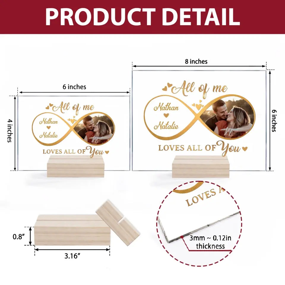 Personalized Custom Acrylic Plaque - Anniversary Gift For Couple - All Of Me Loves All Of You