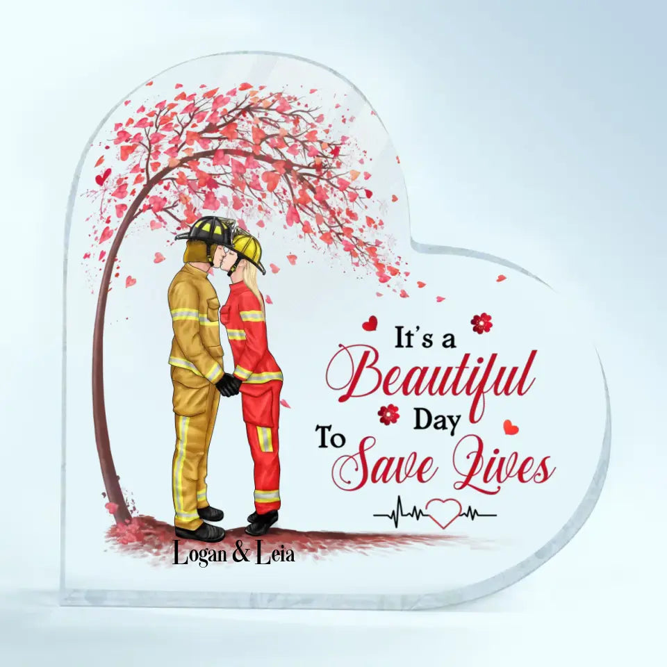 Personalized Custom Heart-shaped Acrylic Plaque - Anniversary Gift For Couple - It's A Beautiful Day To Save Lives