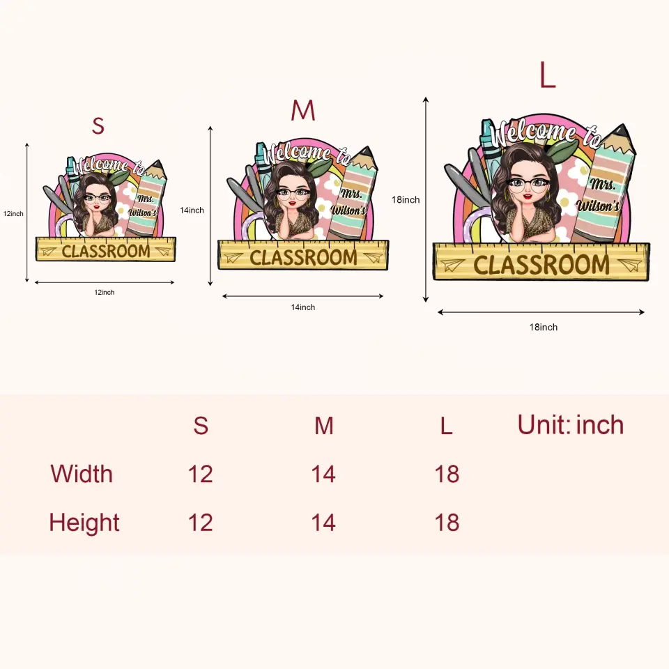 Personalized Custom Door Sign - Teacher's Day, Appreciation Gift For Teacher - Welcome To Classroom Floral Apple