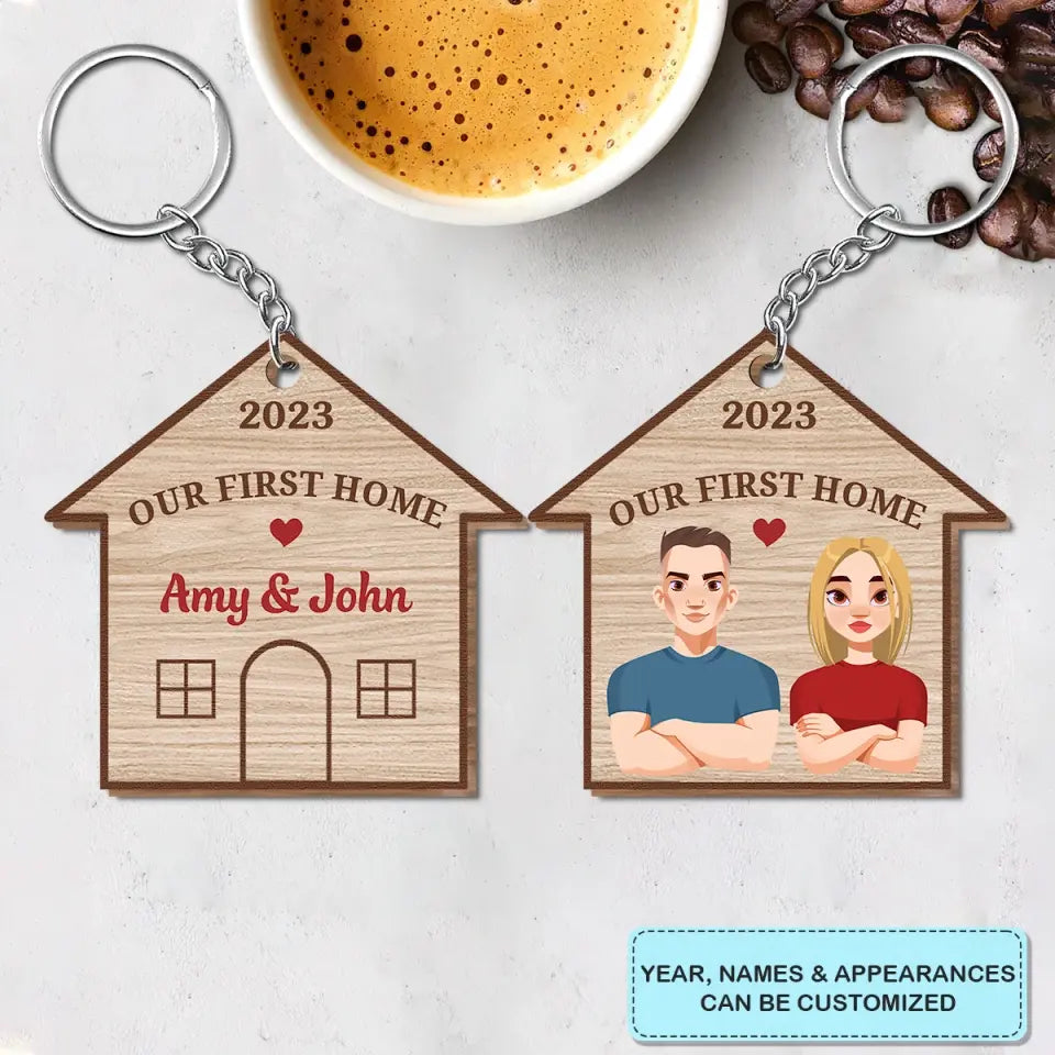 Personalized Custom Wooden Keychain - Anniversary, Pride Month Gift For Couple - Our First Home