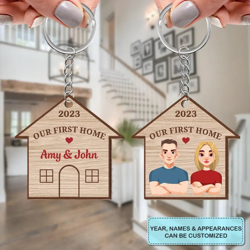 Personalized Custom Wooden Keychain - Anniversary, Pride Month Gift For Couple - Our First Home