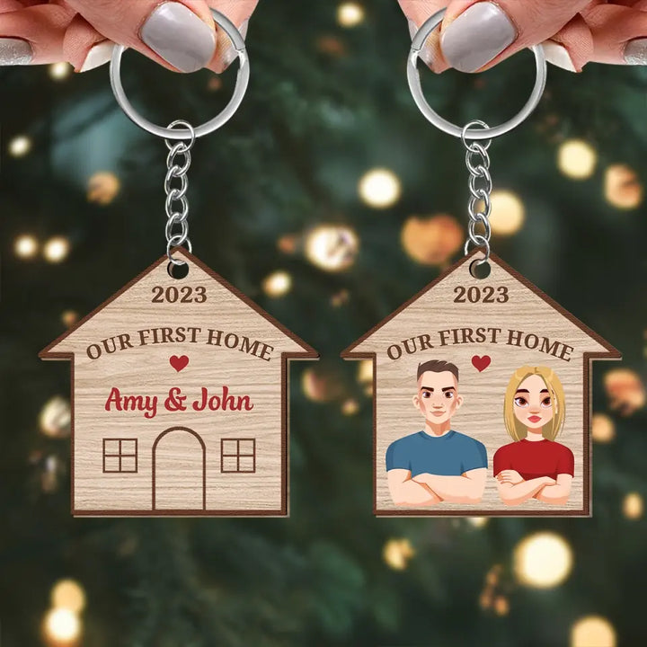 Personalized Custom Wooden Keychain - Anniversary, Pride Month Gift For Couple - Our First Home