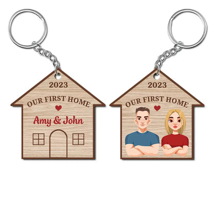 Personalized Custom Wooden Keychain - Anniversary, Pride Month Gift For Couple - Our First Home