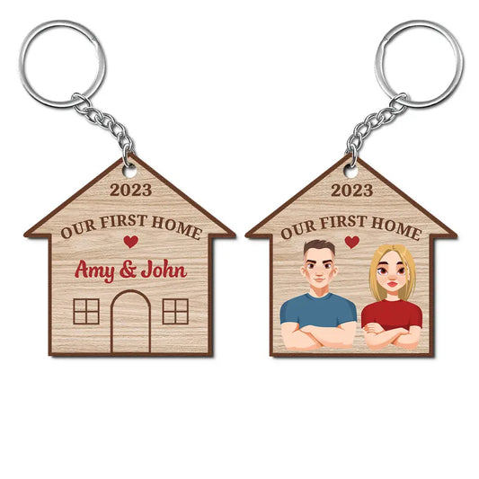 Personalized Custom Wooden Keychain - Anniversary, Pride Month Gift For Couple - Our First Home