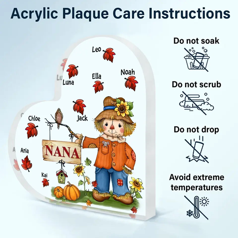 Personalized Custom Heart-shaped Acrylic Plaque - Mother's Day Gift For Mom, Grandma - Grandkids Fall