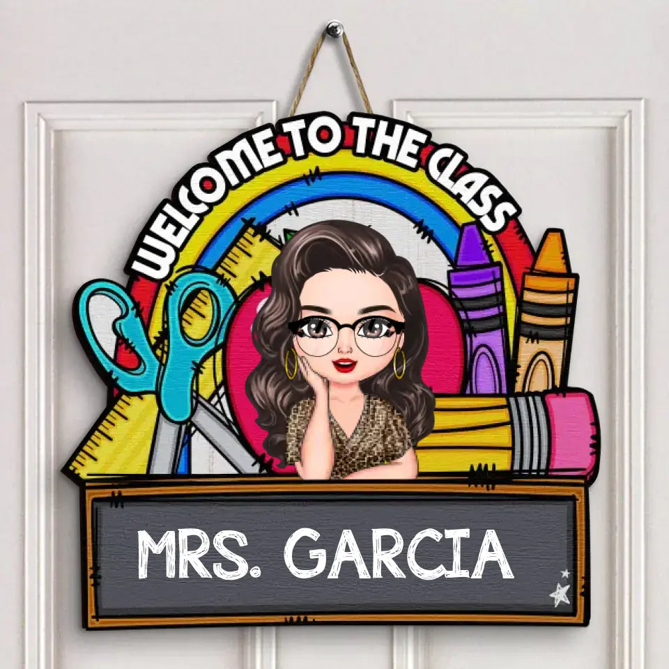 Personalized Custom Door Sign - Teacher's Day, Appreciation Gift For Teacher - Rainbow Class