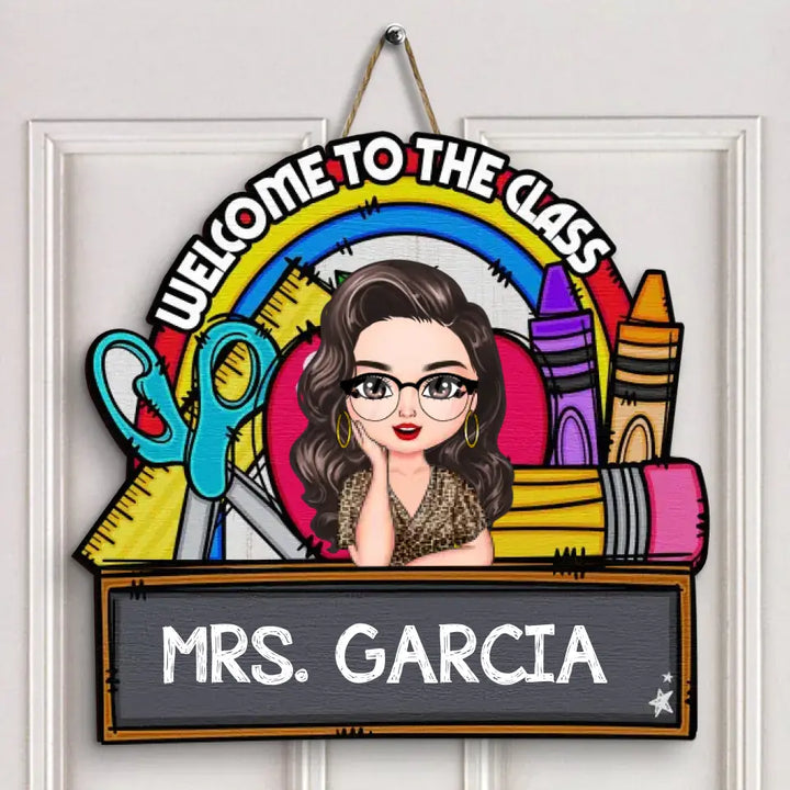 Personalized Custom Door Sign - Teacher's Day, Appreciation Gift For Teacher - Rainbow Class