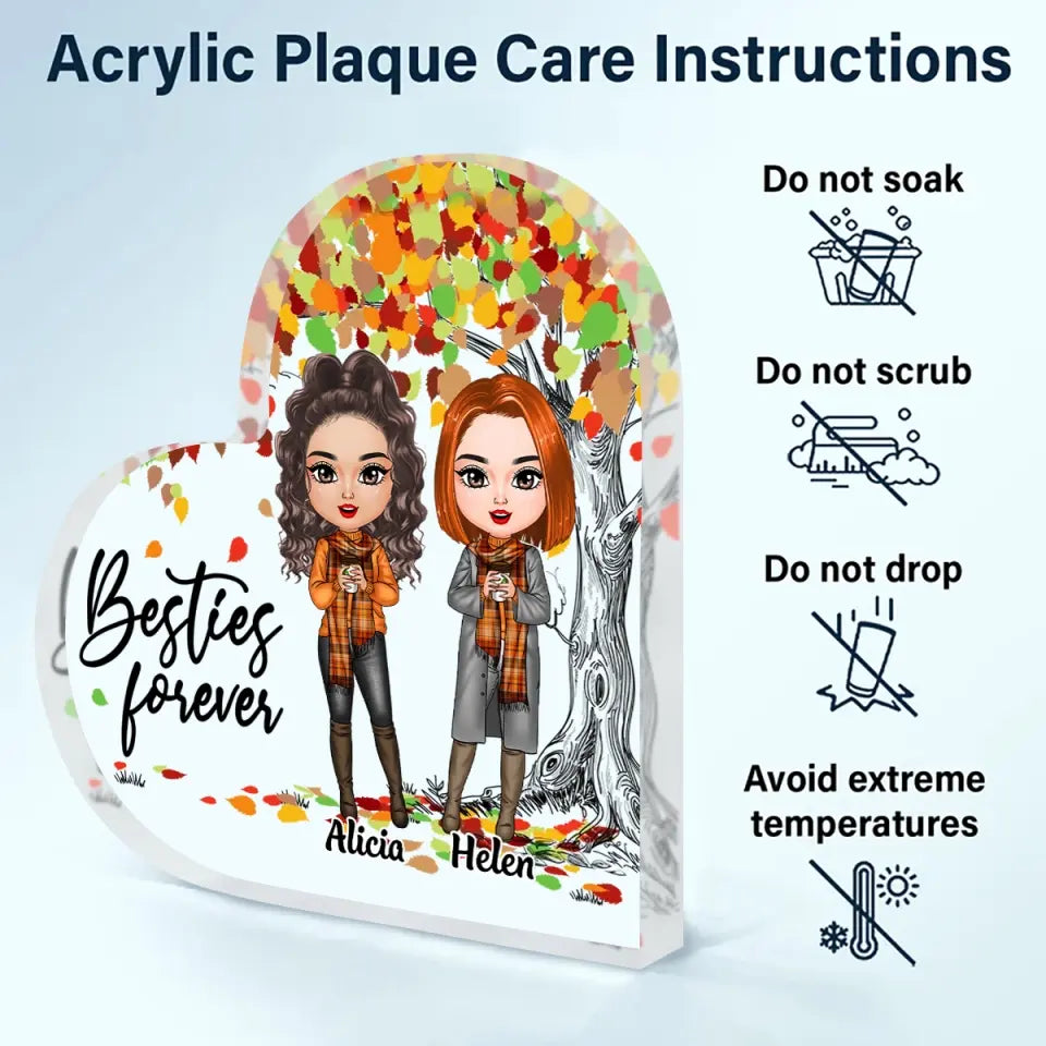 Personalized Custom Heart-shaped Acrylic Plaque - Gift For Friends - Besties Forever Fall Vibe