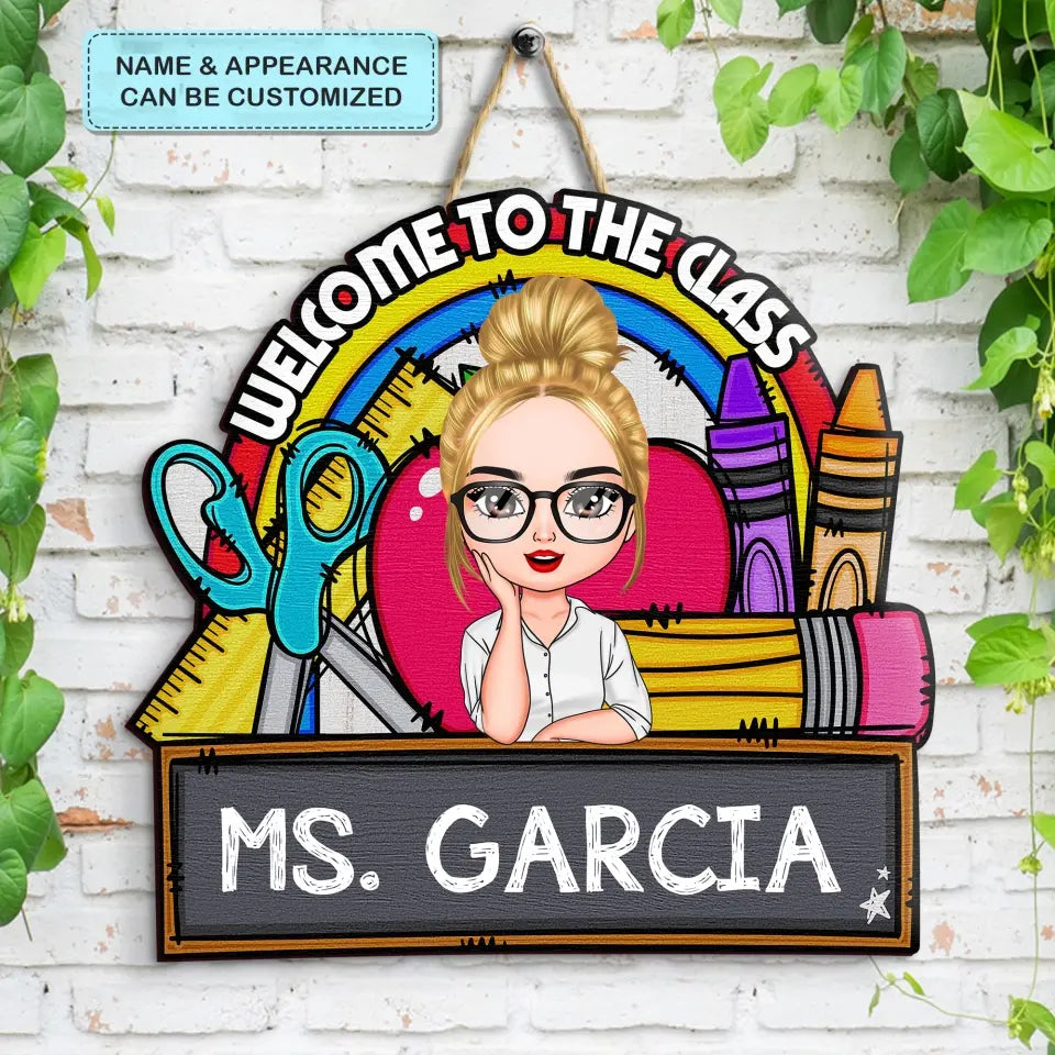 Personalized Custom Door Sign - Teacher's Day, Appreciation Gift For Teacher - Rainbow Class