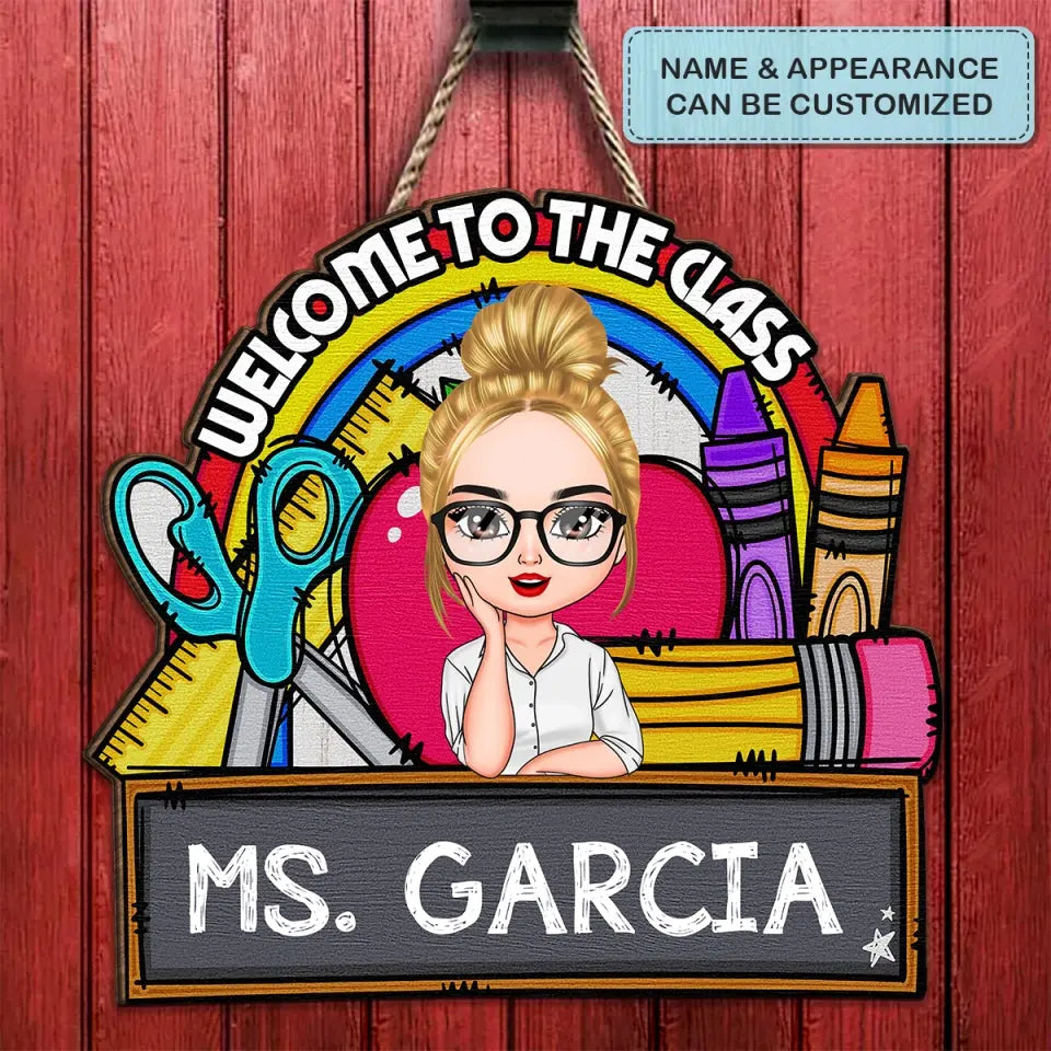 Personalized Custom Door Sign - Teacher's Day, Appreciation Gift For Teacher - Rainbow Class