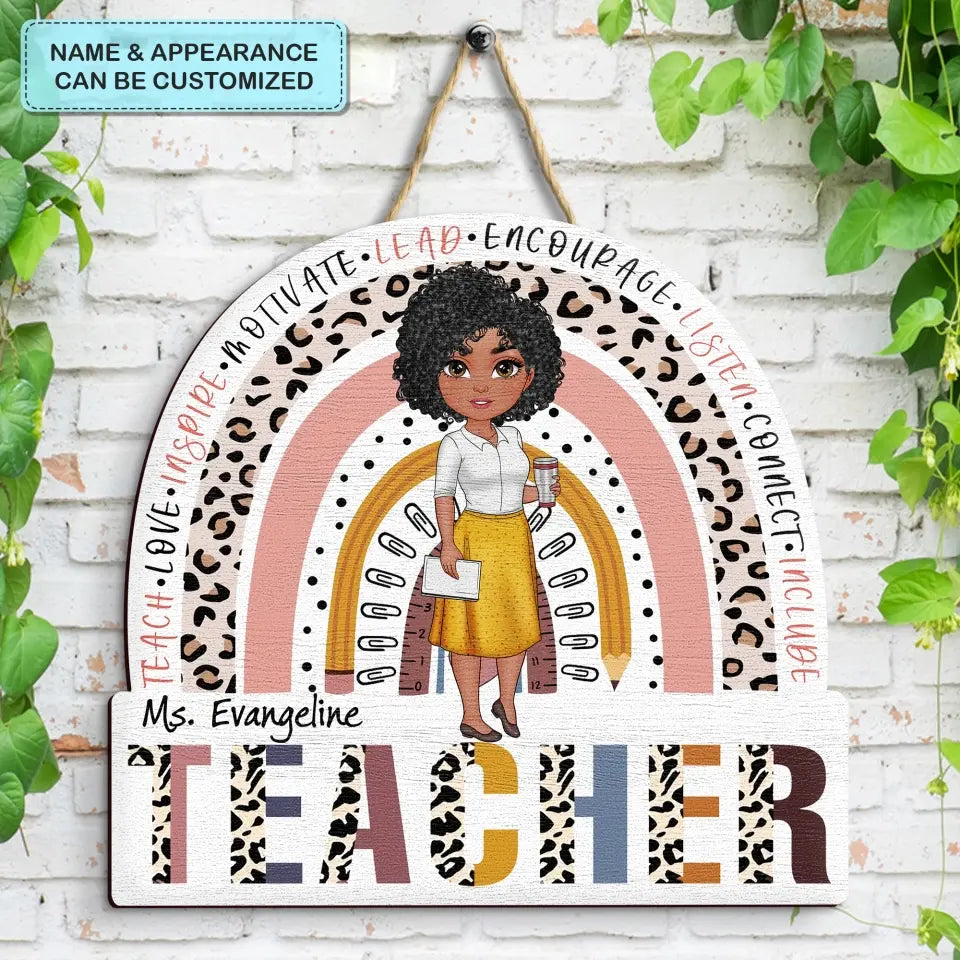 Personalized Custom Door Sign - Teacher's Day, Appreciation Gift For Teacher - Teach Love Inspire