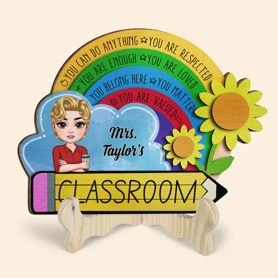 Personalized Custom 1 Layer Wooden Sign - Teacher's Day, Appreciation Gift For Teacher - In This Class Sunflower Door Sign