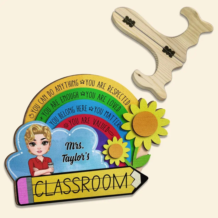 Personalized Custom 1 Layer Wooden Sign - Teacher's Day, Appreciation Gift For Teacher - In This Class Sunflower Door Sign