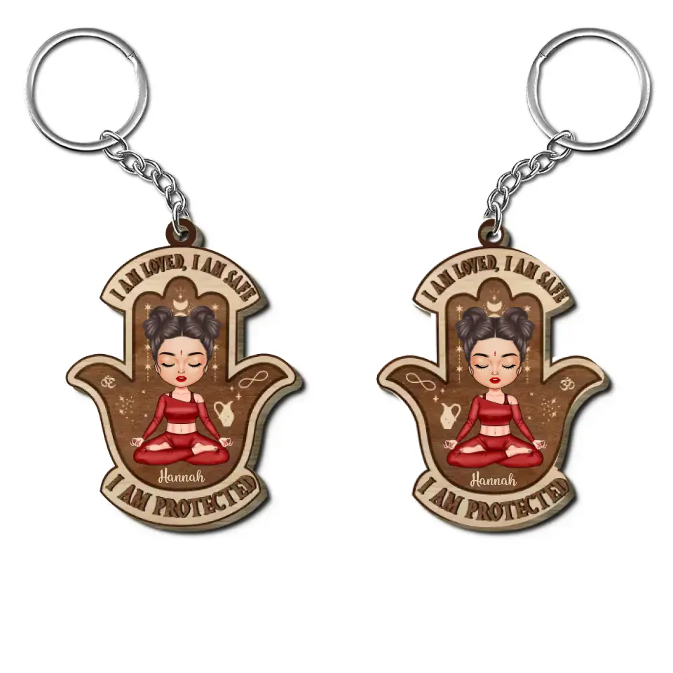 Personalized Custom Wooden Keychain - Birthday Gift For Yoga Lover - I Am Loved I Am Safe