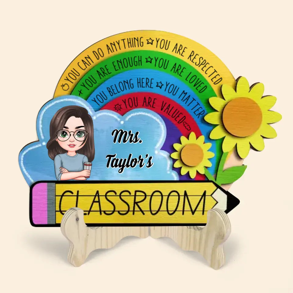 Personalized Custom 1 Layer Wooden Sign - Teacher's Day, Appreciation Gift For Teacher - In This Class Sunflower Door Sign