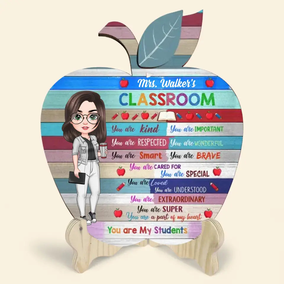 Personalized Custom 1 Layer Wooden Sign - Teacher's Day, Appreciation Gift For Teacher - Teacher Apple