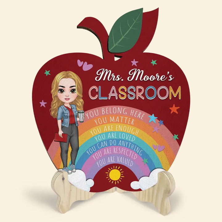 Personalized Custom 1 Layer Wooden Sign - Teacher's Day Gift For Teacher - You Belong Here You Matter