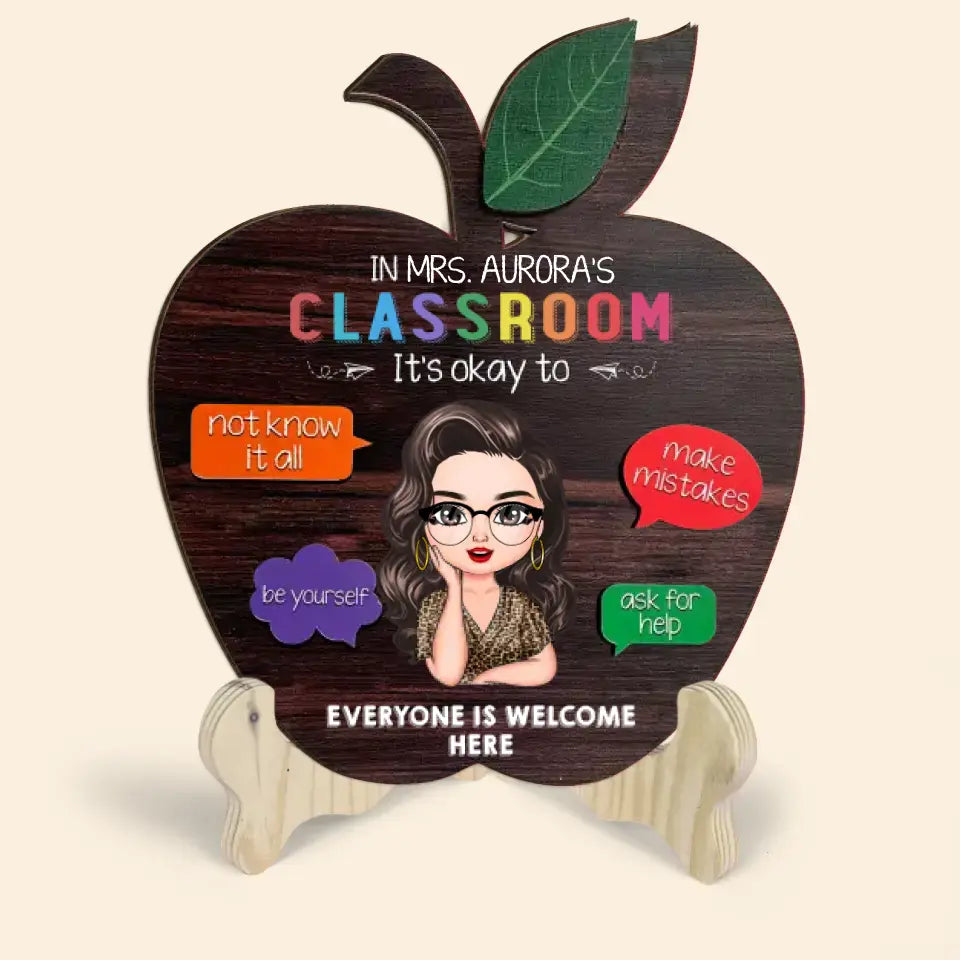 Personalized Custom 1 Layer Wooden Sign - Teacher's Day Gift For Teacher - Teacher Apple