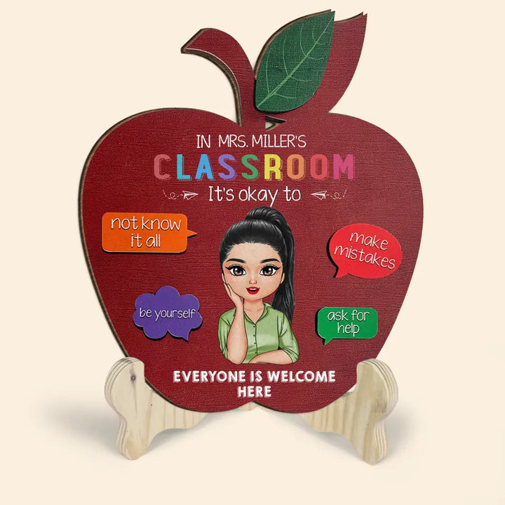 Personalized Custom 1 Layer Wooden Sign - Teacher's Day Gift For Teacher - Teacher Apple
