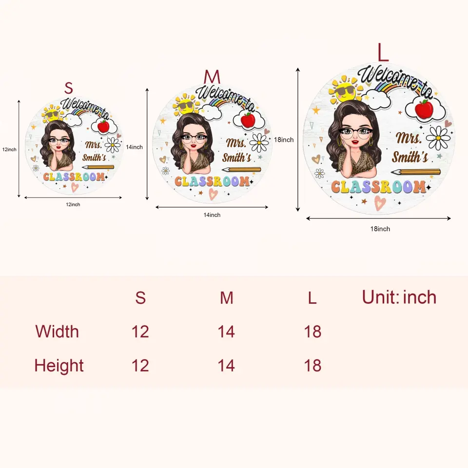 Personalized Custom Door Sign - Teacher's Day, Appreciation Gift For Teacher - Welcome To Classroom Pencil Rainbow