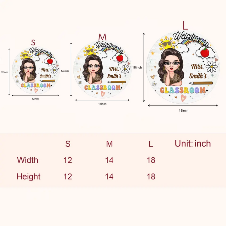 Personalized Custom Door Sign - Teacher's Day, Appreciation Gift For Teacher - Welcome To Classroom Pencil Rainbow