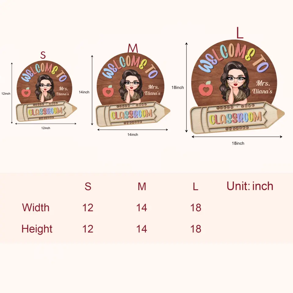 Personalized Custom Door Sign - Teacher's Day, Appreciation Gift For Teacher - Welcome To Classroom Pencil