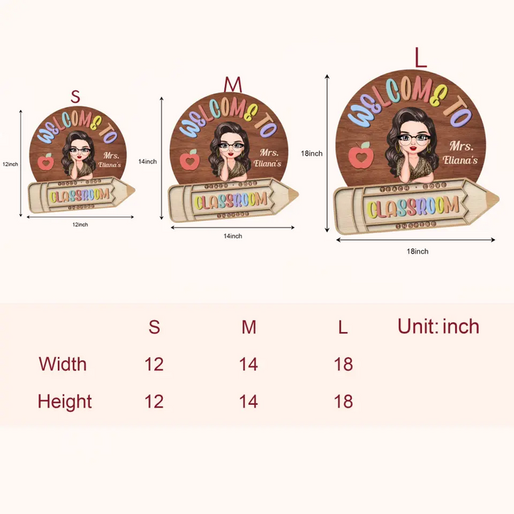 Personalized Custom Door Sign - Teacher's Day, Appreciation Gift For Teacher - Welcome To Classroom Pencil