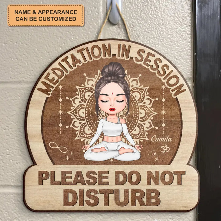 Personalized Custom Door Sign - Home Decor Gift For Yoga Lover - Meditation In Session Do Not Disturb
